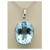 Oval 7.44 ct Genuine Blue Topaz & Diamond Pendant