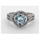 Genuine 2.81 ct Blue Topaz & Diamond Ring