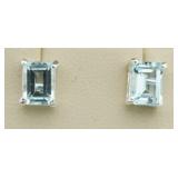 Emerald Cut Blue Topaz Solitaire Earrings