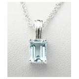 Emerald Cut Blue Topaz Solitaire Pendant