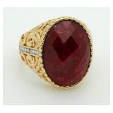 Genuine 23.50 ct Red Quartz Solitaire Ring