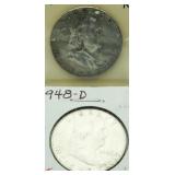 (2) Key Date Franklin Silver Halves 48-D & 49