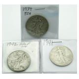 (3) Walking Liberty Silver Halves