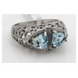 Genuine 1.31 ct Blue Topaz & Diam. Filligree Ring