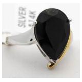 14kt/SS Genuine Onyx Solitaire Ring