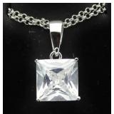 Princess Cut White Topaz Solitaire Pendant