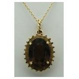 14Kt Gold 7.89 ct Smoky Quartz Oval Pendant