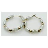 14kt Gold Genuine Pearl Hoop Earrings