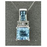 10kt Gold Blue Topaz & Diamond Pendant