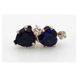 10kt Gold Sapphire & Diamond Heart Earrings