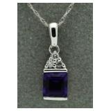 10kt Gold Princess Cut Sapphire & Diam. Pendant