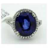 14kt Gold Oval 12.87 ct Sapphire & Diamond Ring