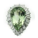 14kt Gold 23.20 ct Green Amethyst & Diamond Ring