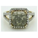 18kt Gold Cushion Cut 7.30 ct Diamond Ring