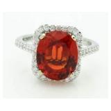 14kt Gold 7.99 ct Orange Sapphire & Diamond Ring