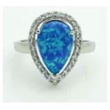 Pear Cut Australian Blue Opal Designer Ring