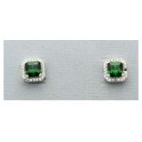 Cushion Cut Emerald Solitiare Earrings AS-IS