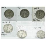 (6) Walking Liberty Silver Half Dollars