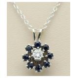 14kt Gold Genuine Sapphire & Diamond Pendant