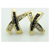 14kt Gold Channel Set Sapphire & Diam. Earrings