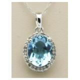 10kt Gold 3.88 ct Blue Topaz & Diamond Pendant