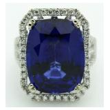 14kt Gold Oval 19.34 ct Sapphire & Diamond Ring