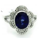 14kt Gold Oval 3.92 ct Sapphire & Diamond Ring