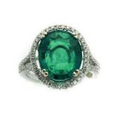 14kt Gold Oval 6.33 ct Emerald & Diamond Ring