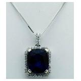 14kt Gold Oval 6.98 ct Sapphire & Diamond Pendant