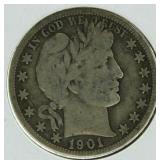 1901 Barber Silver Half Dollar