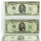 (3) 1950, 50-A & 50-B $5 Federal Reserve Notes