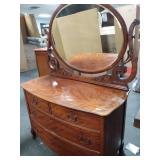 Antique Curly Maple Dresser & Mirror