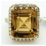 14kt Gold 20.18 ct Citrine & Diamond Ring