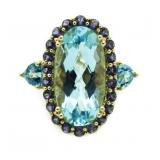 14kt Gold Oval 9.50 ct Blue Topaz & Amethyst Ring