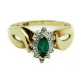 14kt Gold Genuine Emerald & Diamond Ring