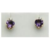 10kt Gold Amethyst & Diamond Heart Earrings