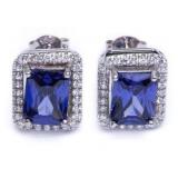 Emerald Cut Ceylon Sapphire Designer Earrings