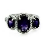 Amethyst & Diamond 1.61 ct 3 Stone Ring