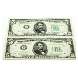 (2) 1950 & 50-A Green Seal $5 Bank Notes