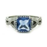 Cushion Cut Ceylon Sapphire Infinity Ring