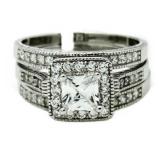 Princess Cut 2.50 ct White Topaz 3 pc Bridal Set