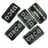 (5) 1 Gram USCG .999 Fine Silver Bars