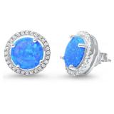 Australian Blue Opal Round Solitaire Earrings