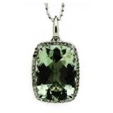 Genuine 7.02 ct Green Amethyst & Diamond Pendant