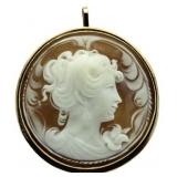 14kt Gold Antique Pink Shell Cameo Brooch