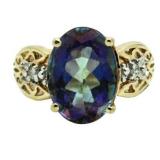 10kt Gold Oval 4.50 ct Mystic Topaz & Diam. Ring