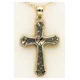 14kt Gold Large Two Tone Cross Pendant