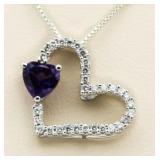 14kt Gold Open Heart  Amethyst & Diamond Pendant