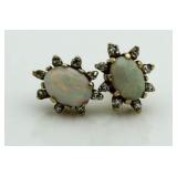 14Kt Gold Opal & Diamond Earrings