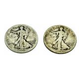 (2) 1917 & 1918-S Walking Liberty Silver Halves